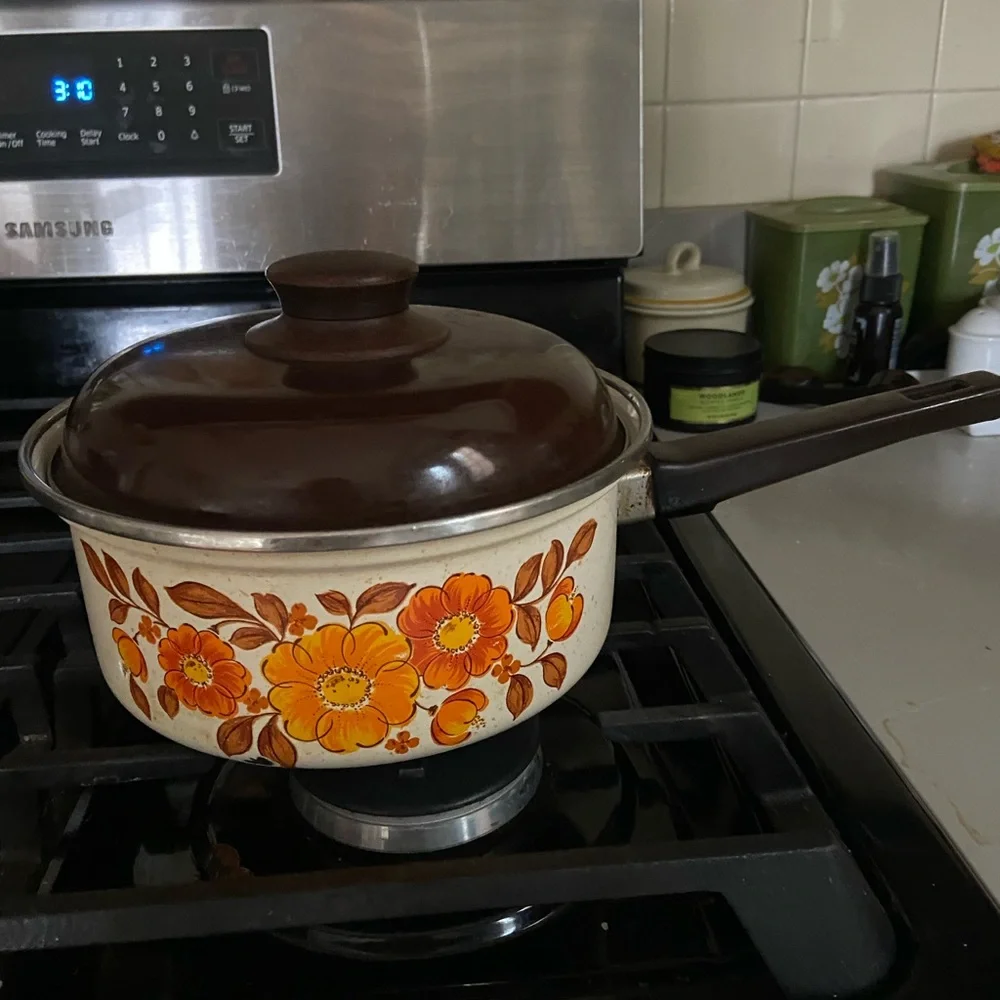 Vintage Inlasa Enamelware Pot & Lid